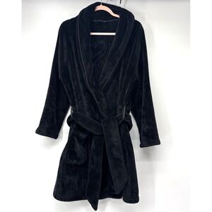 Victoria's Secret Cozy Short Bath Robe XS/S Black Logo Plush